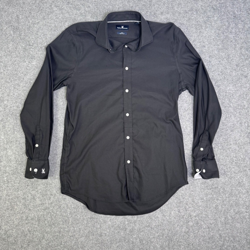 Psycho Bunny Dress Shirt Men 15 32/33 Black Excellent Slim Fit Stretch Non-Iron